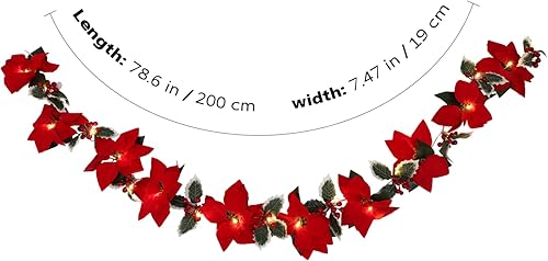 Miniatura 3 de TIDTALEO Guirnalda de Navidad con poste de luz, decoración roja, guirnalda de luces de Navidad, guirnalda de flores con luces, guirnalda de luces