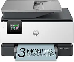 HP OfficeJet Pro 9125e Impressora multifuncional, colorida, impressora para pequenas e médias empresas, impressão, cópia, digitalização, fax, tinta instantânea elegível (3 meses incluídos), tela