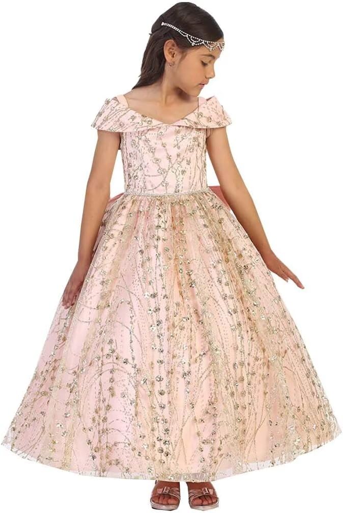 Mollybridal 2026 Glitter Sequined Sheer Neck Princess Toddler Pageant Prom Formal Party Dresses for Little Girls Rhinestones
