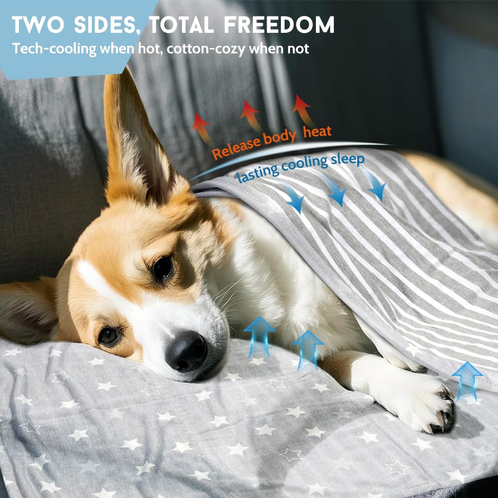 Deamoser Reversible Cooling Pet Blanket for Dogs & Cats, Dual-Sided Ice Silk & Natural Cotton 104x76cm - Image 4