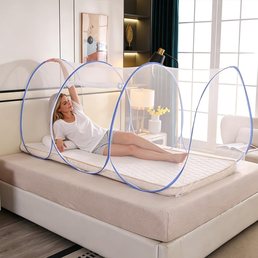 Moustiquaire voyage pop up ultra légère avec fermeture éclair bleu