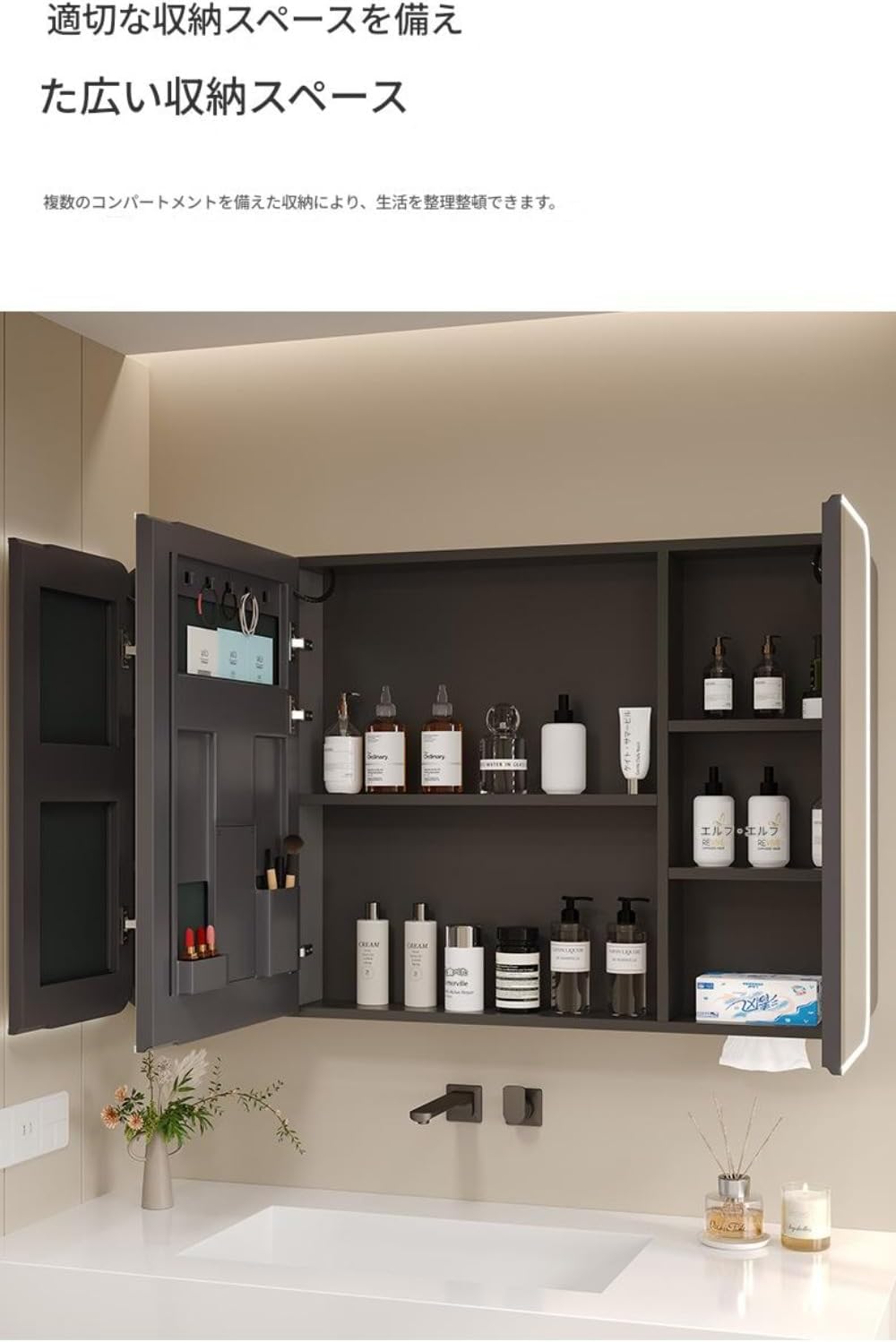 壁掛け鏡 壁掛け キャビネット 多機能壁掛け 洗面化粧台 防水、防湿、お手入れ簡単、霧防止機能付き、ティッシュボックス付き、大容量、  楽天市場】プッシュプル ミラーキャビネット 洗面化粧台 ミラーキャビネット 丸型 バスルーム ウォールミラー LEDライト 防水 照明 ... 壁掛け鏡 壁掛け キャビネット 多機能壁掛け 洗面化粧台 防水、防湿、お手入れ簡単、霧防止機能付き、ティッシュボックス付き、大容量、