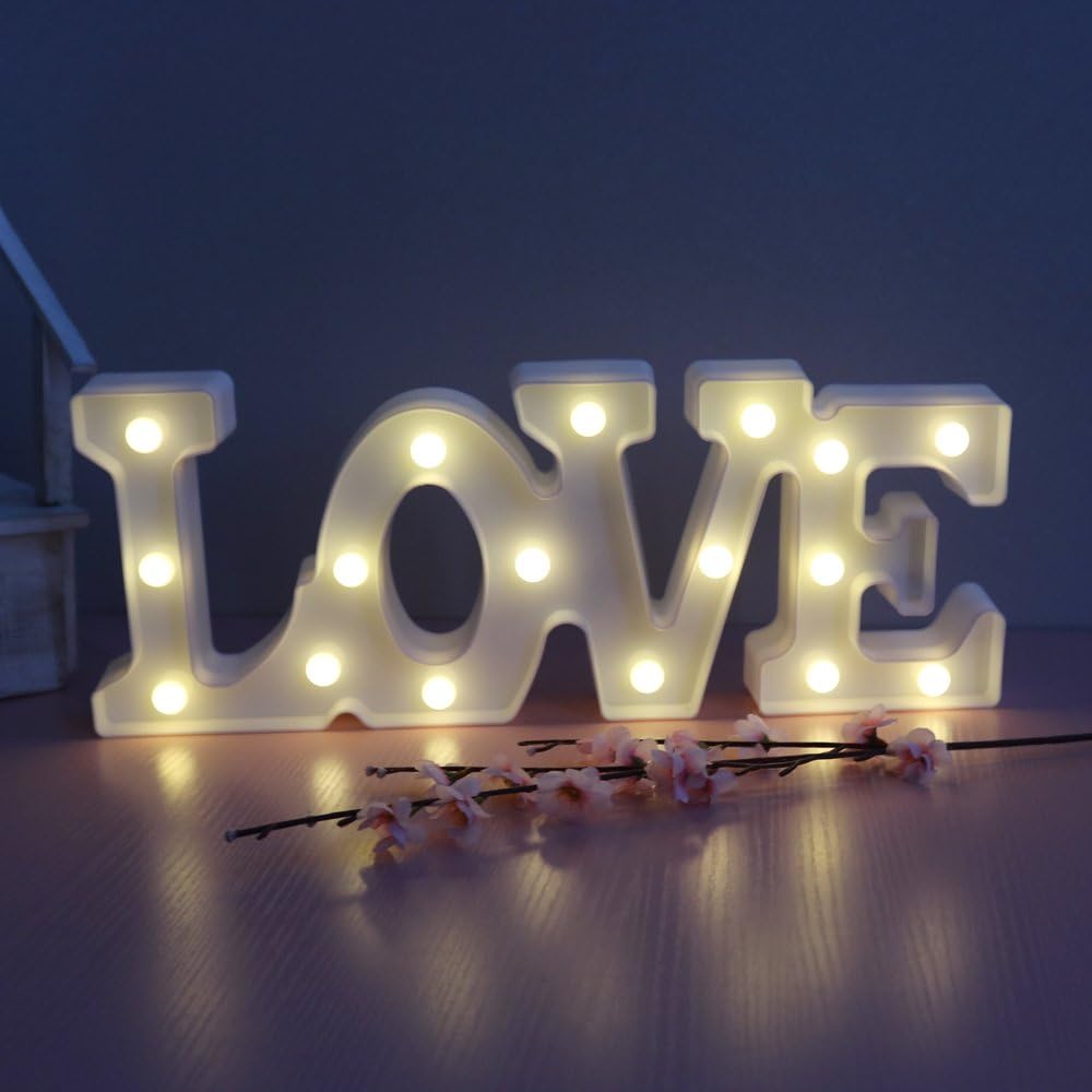 CSKB LED Love Letter Lights for Wedding Light Up Love Marquee Sign Romantic Night Light Table Lamp Christmas Xmas Gift Home Party Wall Hanging Decoration White Size L