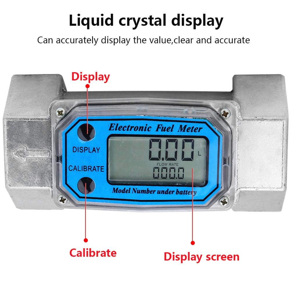 Digital Turbine Flow Meter 120L/Min Water Fuel Flow Meter 0-99999 Electronic Fuel Meter 1-1/2" NPT
