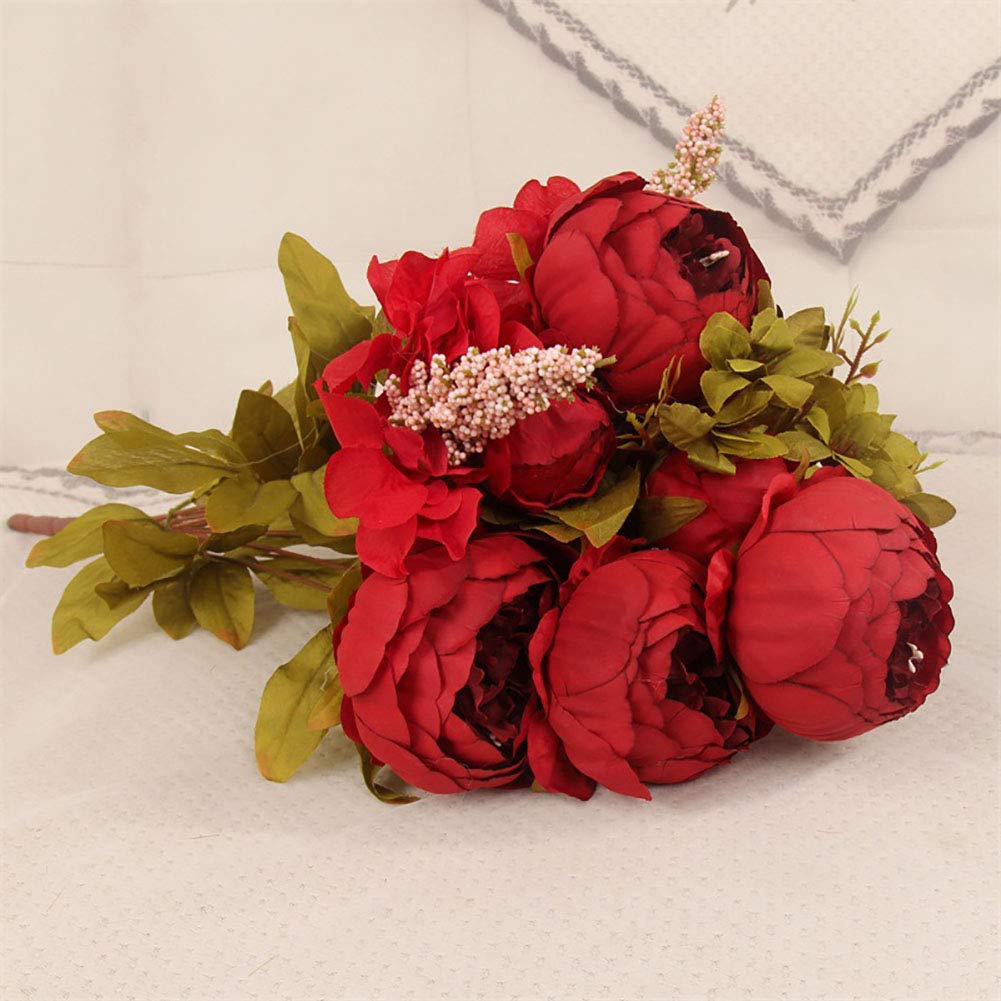 ToBe-U Fake Flowers Vintage Artificial Peony Silk Flowers Bouquet Wedding Home Decoration,13 Stems