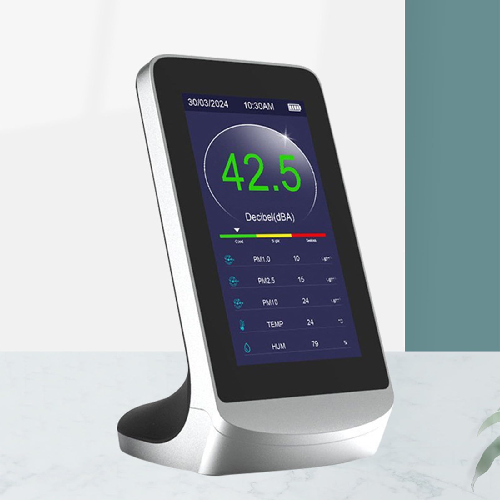 Medidor digital de decibelios de 30-130 dBA con pantalla LCD para niveles de sonido PM2.5 Humedad con función de alarma medidor de decibelios digital