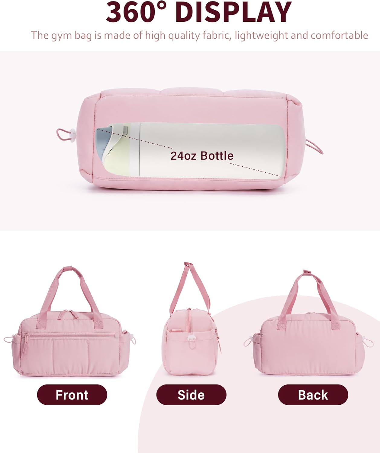 Ceneda Small Gym Bag for Women, Quilted Puffer Tote with Wet Pocket & Coin Purse, Lightweight Mini Sports Travel Duffle with Crossbody Strap, Water-Resistant for Workout, Yoga, Daily Commute - Image 6