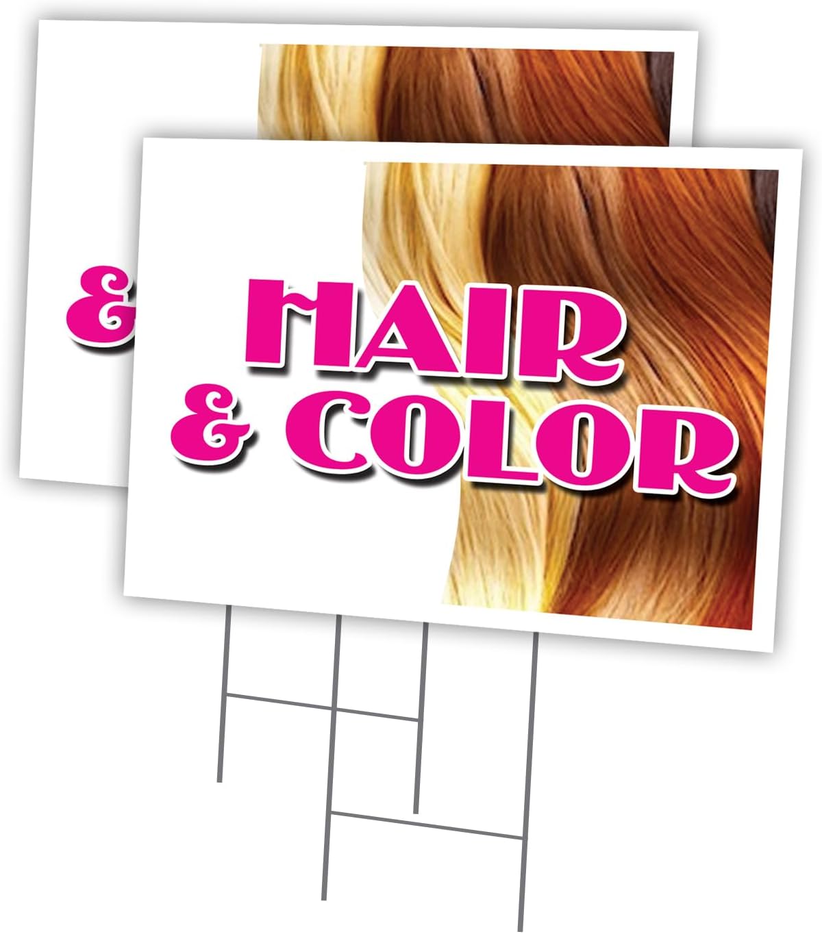 Hair & Color 2 Pack of 18" x 24" Yard Sign & Stake | Advertise Your Business | Stake Included Image On Both Sides | Made in The USA