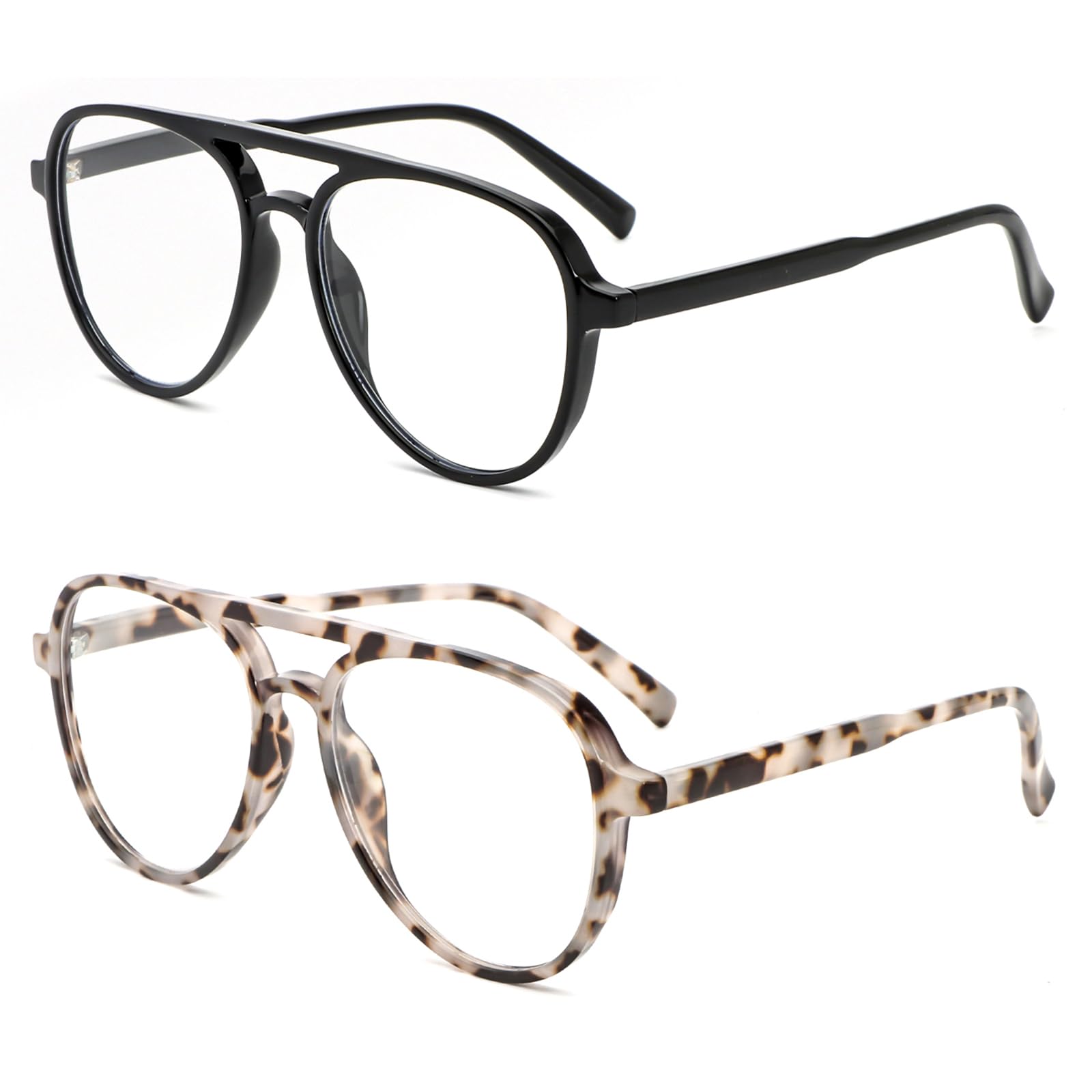 Photo 1 of ***STOCK PHOTO FOR REFERENCE ONLY*** DXYXYO 2 Pack Retro Aviator Reading Glasses for Women 2.0, Mens Classic Lightweight Blue Light Blocking Computer Readers, Black+Grey Leopard