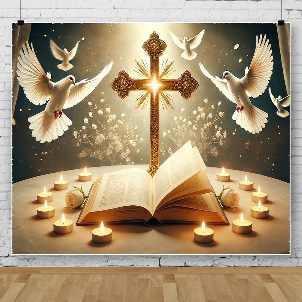 10x8ft He is Risen Backdrop Golden Cross Resurrection Religious Easter Backdrops for Photography Christian Large Easter Banners for Church Resurrection Sunday Holy Week Bulletin Board Decorations