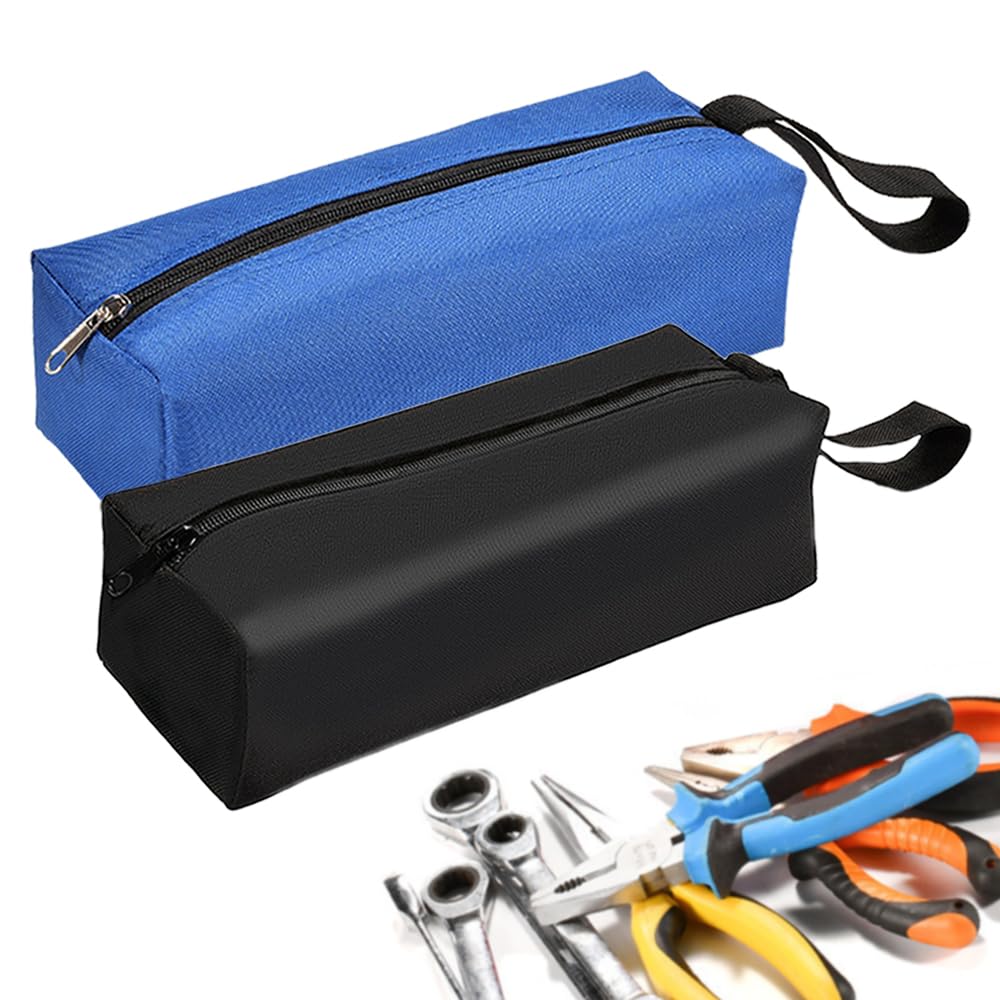TRKETK 2 Pcs Small Tool Bag, Multipurpose Tool Organizer Storage Bag Canvas Tool Storage Bags Zipper Tool Rolls Waterproof Tool Organizers for Screwdriver,Bolts, Nuts,Nails (Blue&Black)