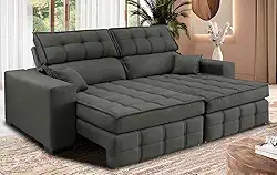 Sofá Retrátil e Reclinável 2,00m Molas Ensacadas e Costura Tripla Cama Inbox Nobre Suede Cinza