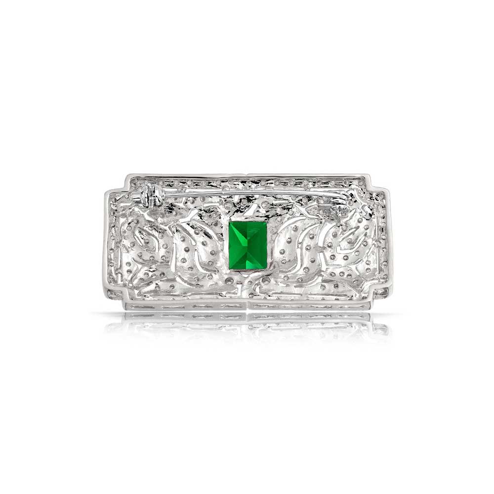 Große Vintage Nachlass-Schmuck Scroll Kubischer Zirkon Simulierten Grünen Smaragd Roten Rubin Blauen Saphir Aaa Cz Rechteck Filigrane Erklärung Art Deco Stil Brosche Pin Für Frauen Silber Vergoldet