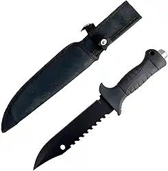 Faca Tática de Sobrevivência, Aço Inox, 31cm, Lâmina 18cm, Cabo 13cm, com Bússola e Bainha, Preta para Camping e Emergência