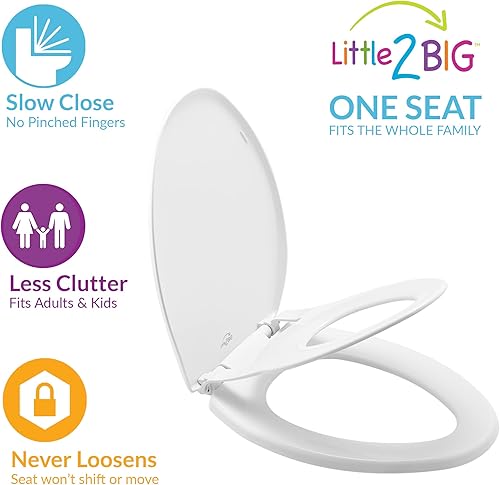 Vista 2 de Little2Big - Asiento de inodoro con asiento de entrenamiento para ir al baño integrado, cierre lento, plástico duradero, fabricado en Estados