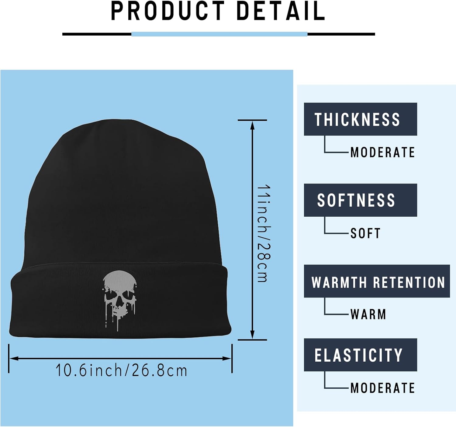 Black Flexible Classic Adult Beanie Cap for Men Women - Warm Knitted Hat for Winter, Chemo Cap Headwear - Image 2