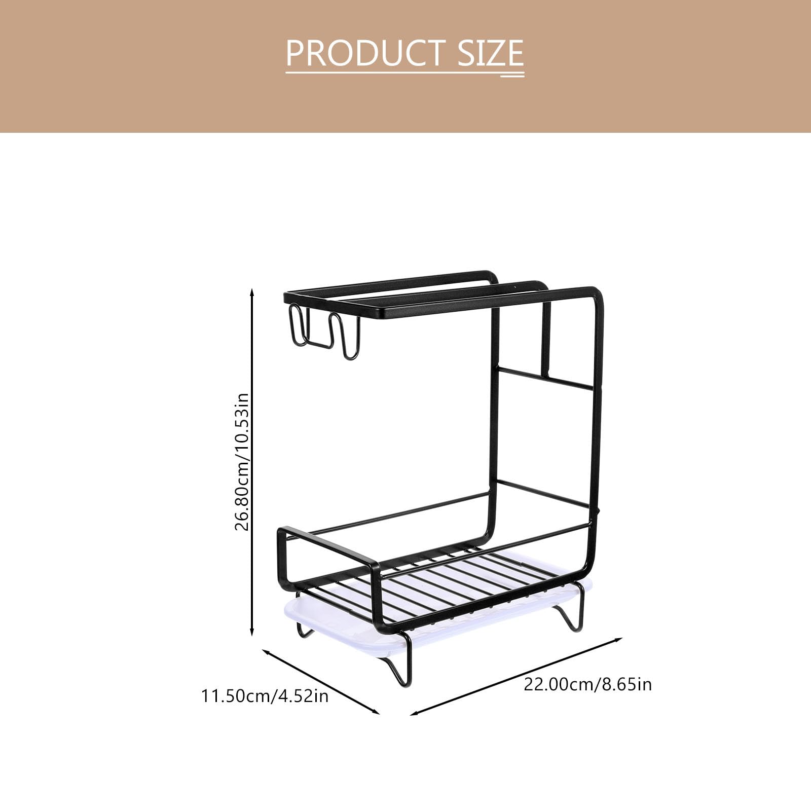 Organisateur et Fond Ouvert Noir Cuisine en Acier Carbone et PP avec Porte-éponge à Drainage Rapide Accessoire Pratique pour Évier pour Maison et Salle de Bain