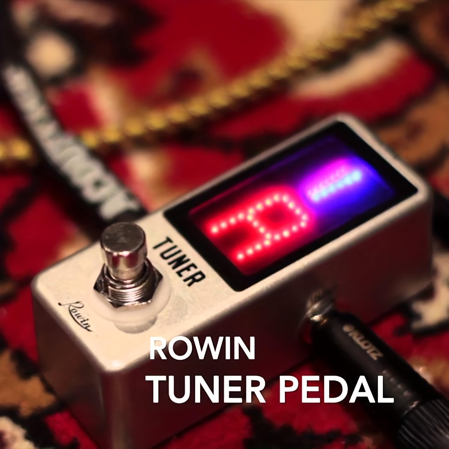 Side view of the Rowin LT-910 Chromatic Tuner Pedal highlighting the input jack.