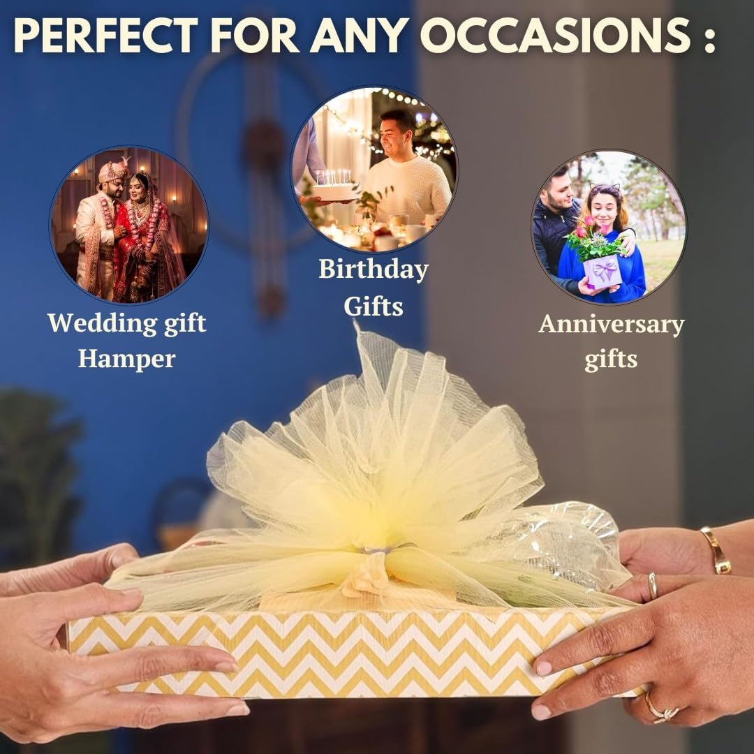 SATYAM KRAFT 6 Pcs Multipurpose Decorative Folding Gift Box | Premium Paper Tray with Net for Wedding Return Gifts, Shaadi/Marriage, Anniversary, Hampers, Festive Gift Packaging (Golden)