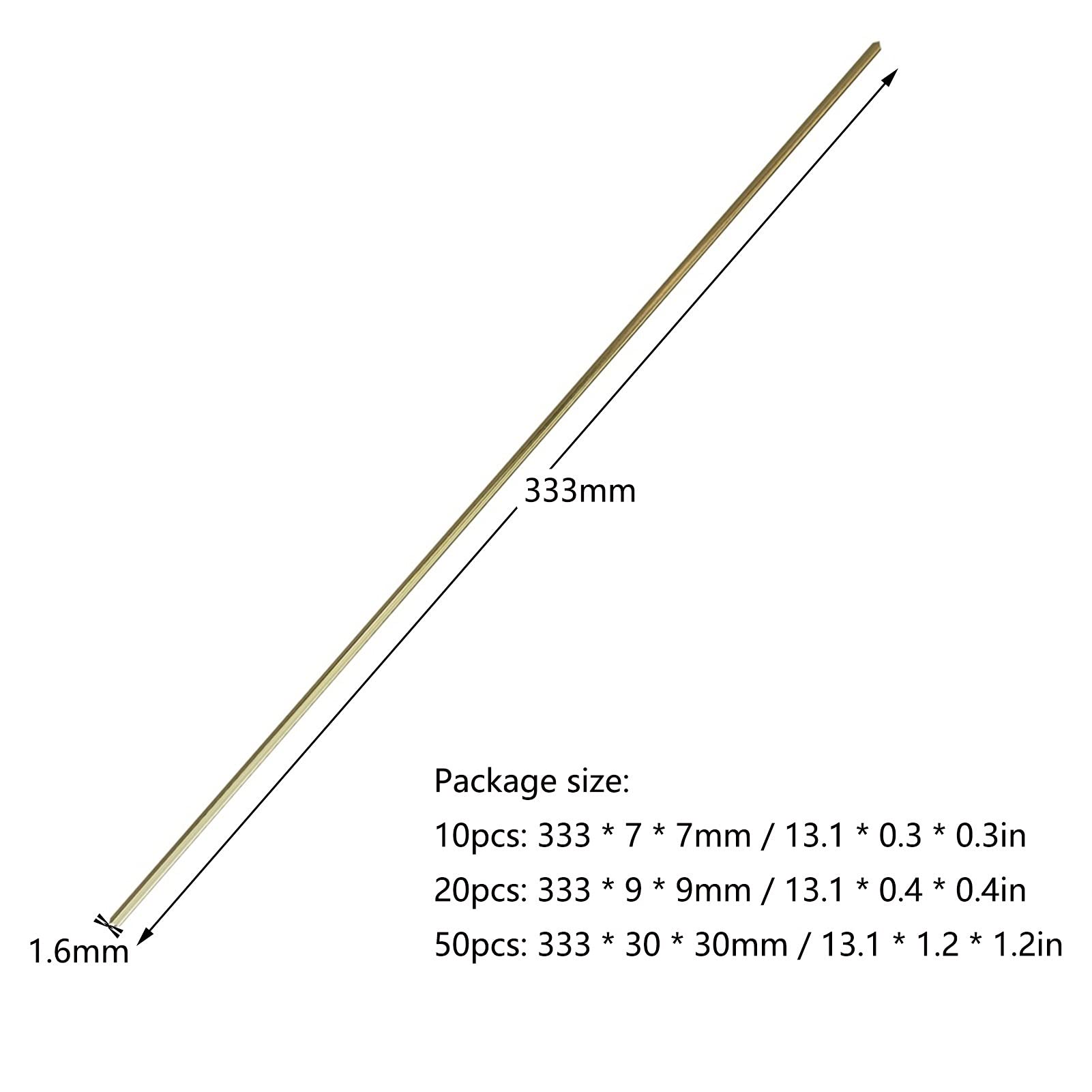 Plastikowe pręty spawalnicze, Pręt spawalniczy mosiężny, 1,6 mm x 333 mm, złoty, bez proszku lutowniczego, 10/20/50 szt.(20PCS)