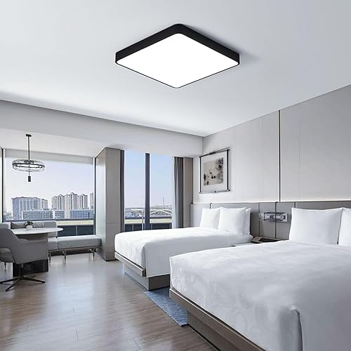 Miniatura 5 de Ganeed Lámpara de techo LED de 19.6 pulgadas, lámparas de techo LED negras de 39 W, lámpara de techo cuadrada de montaje empotrado, lámpara de techo