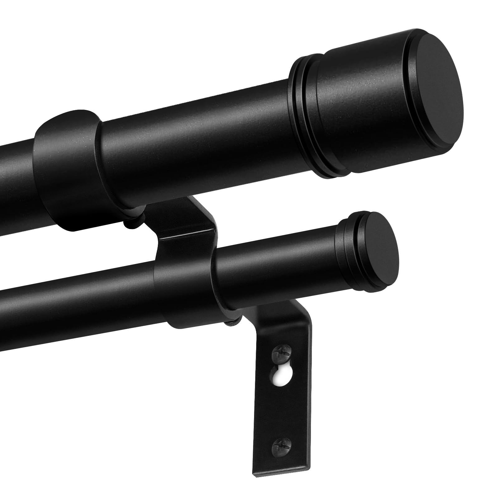 Photo 1 of Double Curtain Rod 32 to 86 Inch, HOTOZON 1 Inch Heavy Duty Double Curtain Rods for Windows 20 to 82 Inches(1.7-6.8 ft), Telescoping Drapery Rod with Simple End Finials, Black