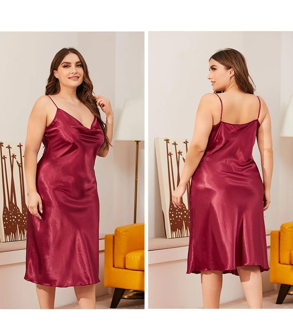 Camisón para Mujer - Ropa De Dormir De Talla Grande para Mujer, Vestido para El Hogar, Camisón De Satén Sólido Fino, Ropa De Dormir De Verano, Vestidos Sexis De Talla Grande, Camisón