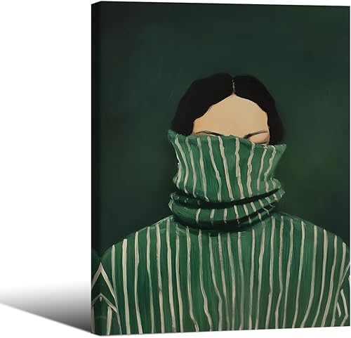 Miniatura 1 de Arte de pared de personas femeninas verde esmeralda, póster retro abstracto a rayas, impresiones en lienzo eclécticas minimalistas de 08 x 10
