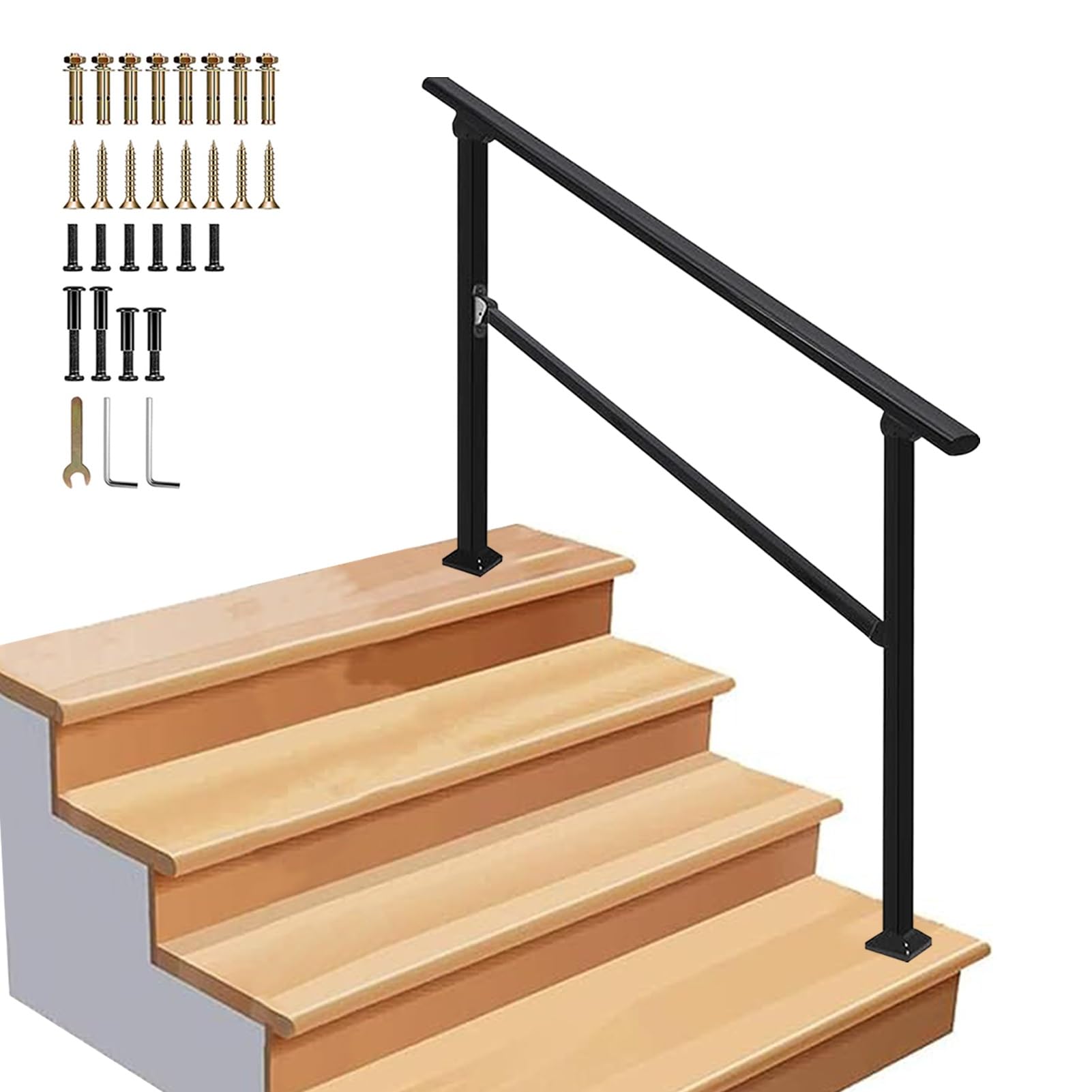 3-Steps Handrails for Outdoor, Adjustable Garden Transitional Handrail with Double Posts for Cement Concrete Wooden Steps, Safety Non-Slip Guardrail(A,100cm/40inch)