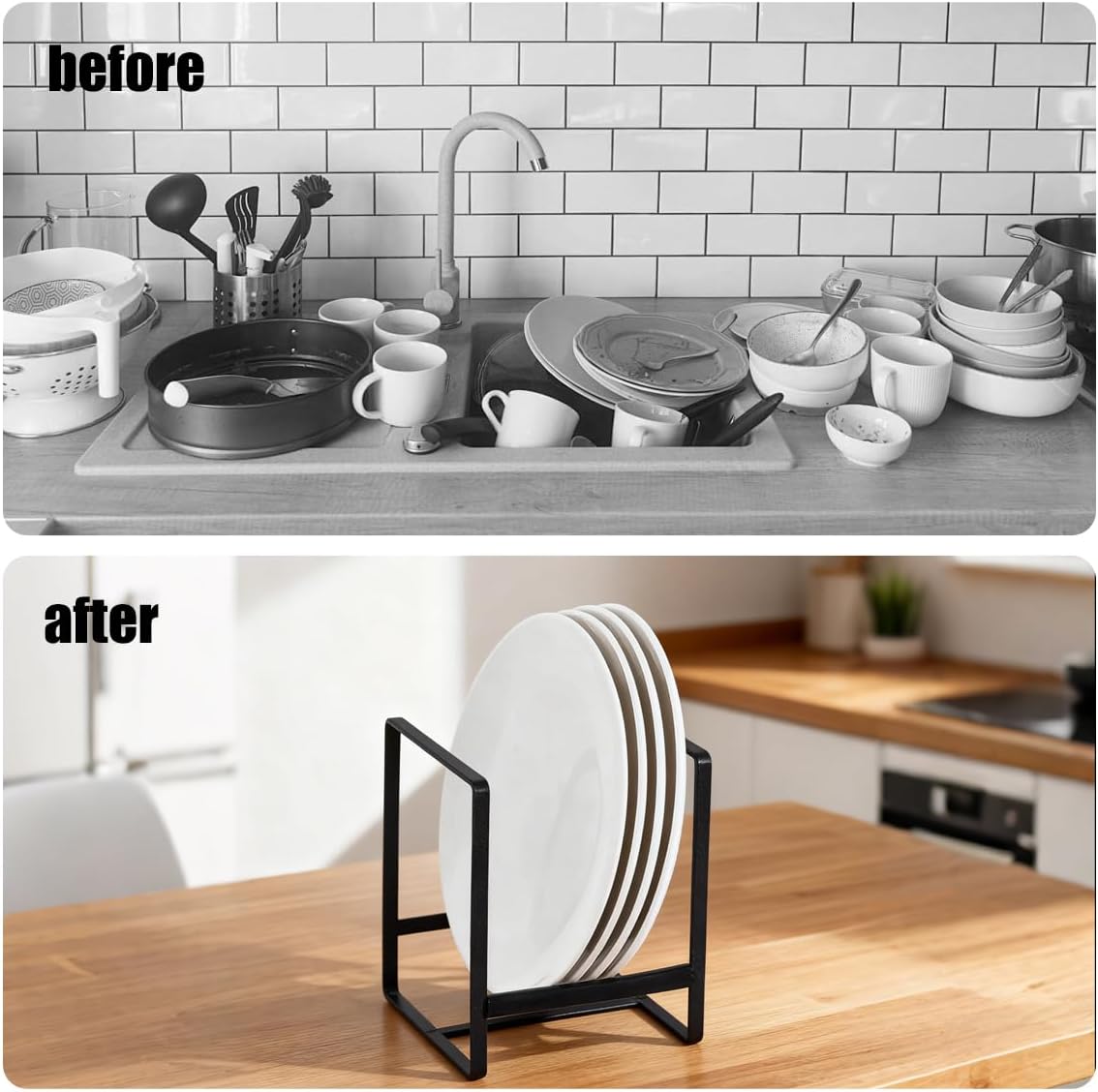3Pcs Plate Holder Organizer, 2 Sizes Metal Upright Dish Rack Upright Plate Organizer for Kitchen Countertop Cupboard Pots, Pans, Lids Black Rustproof Counter Dish Organizer