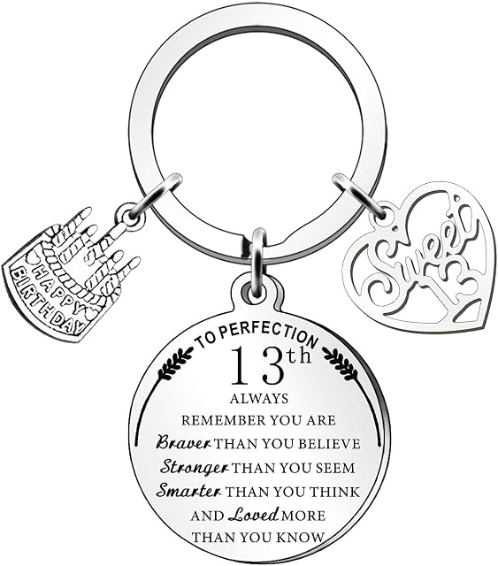 SDOFY 13th Birthday Gifts for Girls Inspirational Keyring Gifts for Daughter Son Granddaughter Grandson (13th)