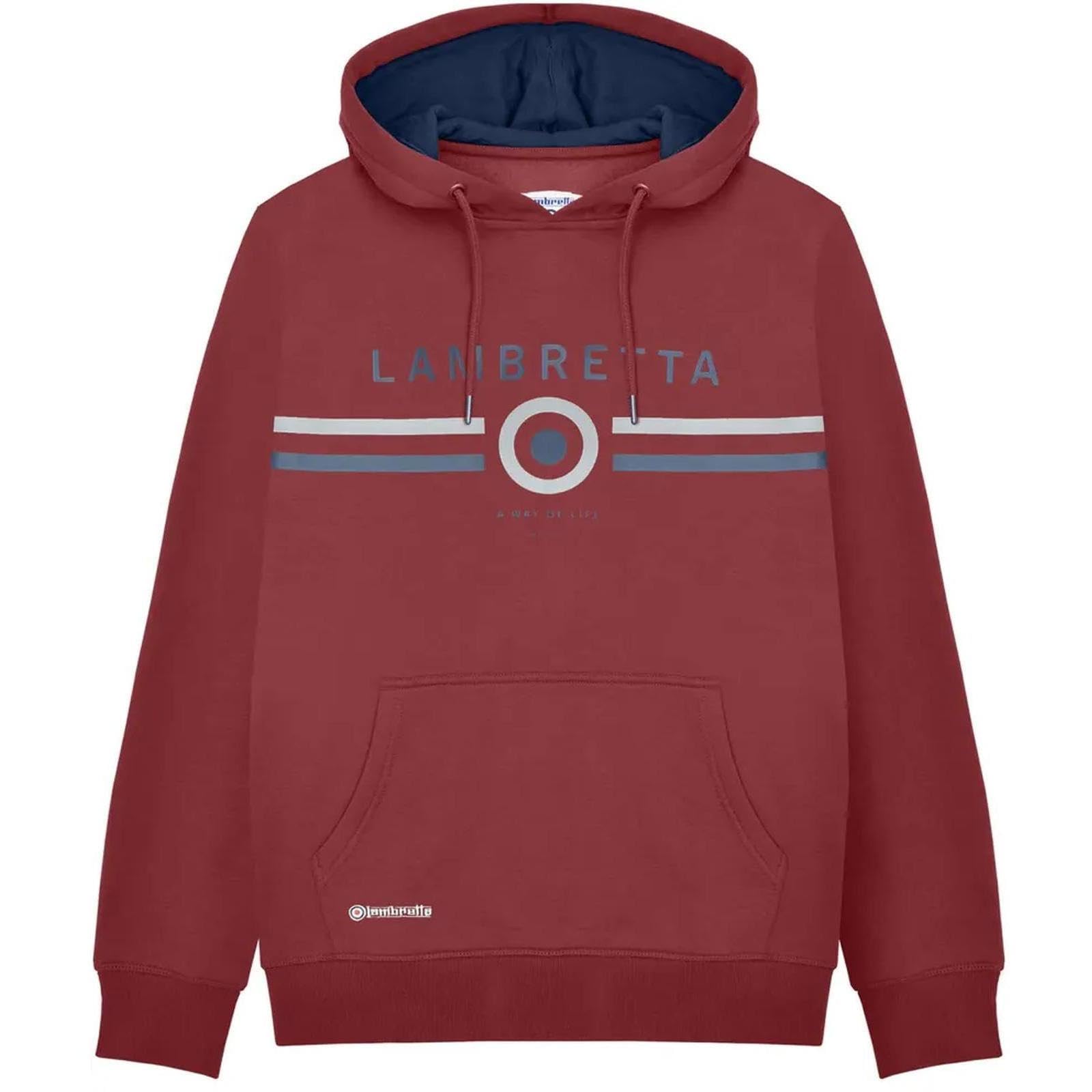Lambretta Mens Contrast Target Hoodie Pullover Sweatshirt - Burgundy - 2XL