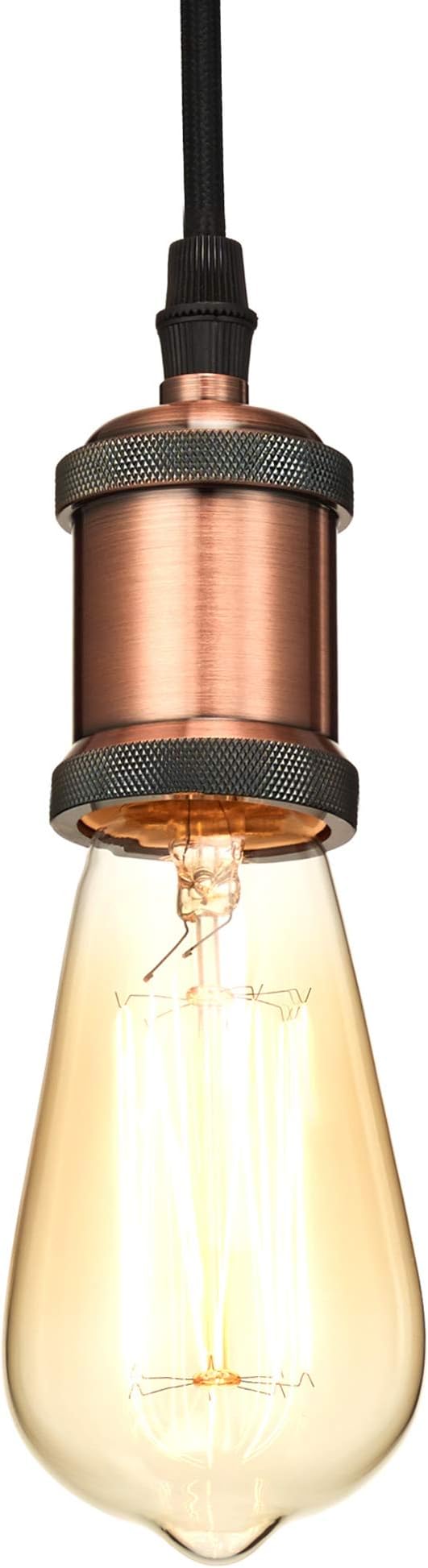 1-Light Socket Pendant with 4.3 ft. Fabric Cord, Brushed Copper Finish