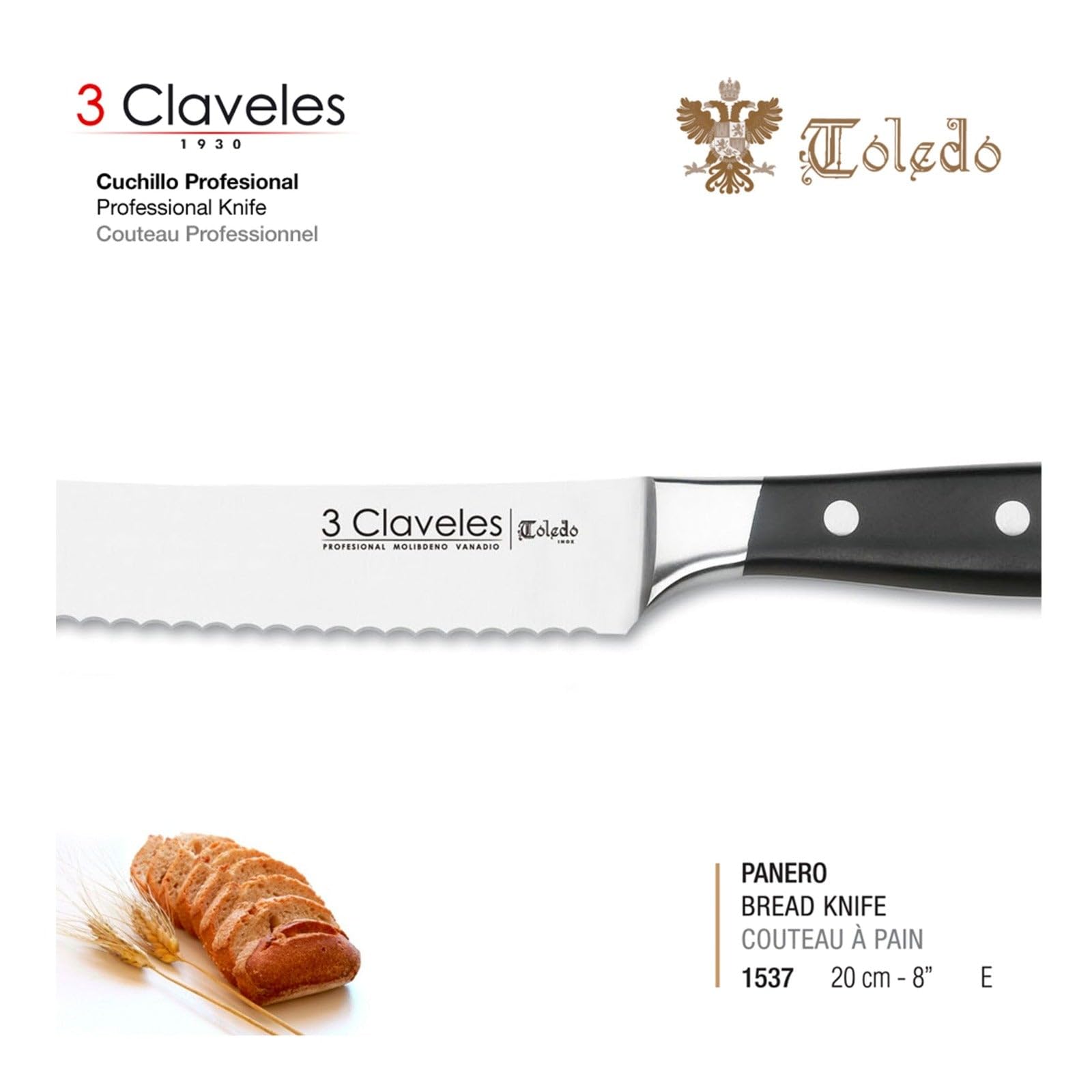 3 Claveles Cuchillo, 20 cm, Toledo