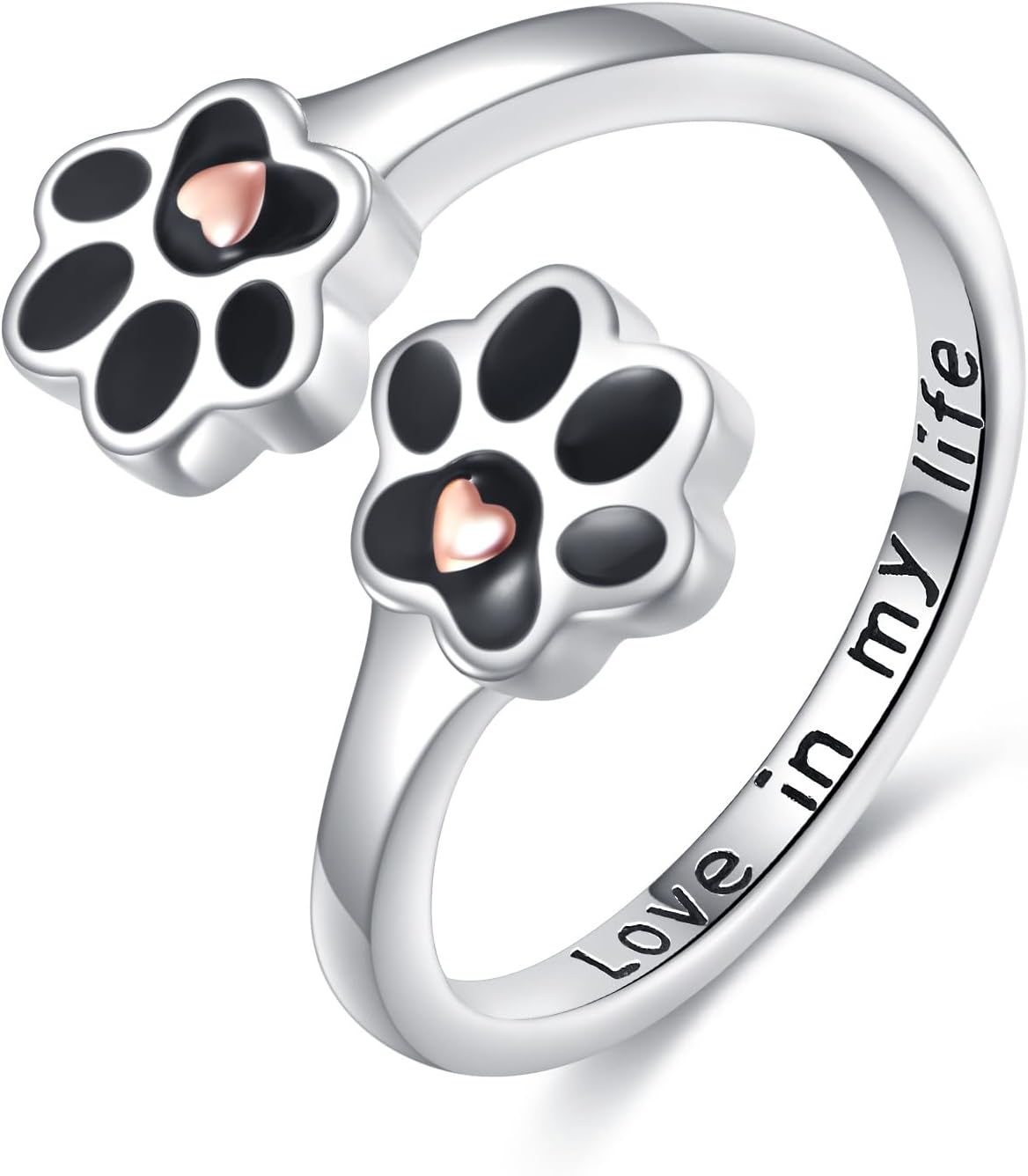 Paw Print Ring 925 Sterling Silver Dog Cat Adjustable Paw Ring Puppy Lovers Pet Memorial Jewelry Gifts for Women Pets Loving Friend Families