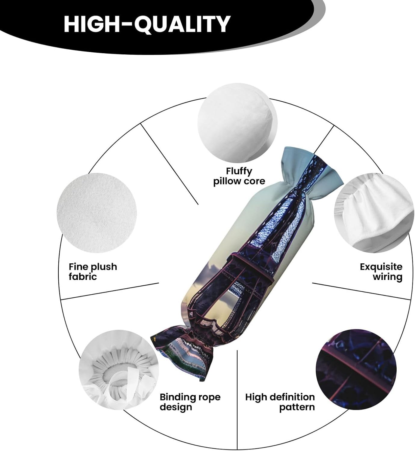 Eiffel Tower Print Candy Cylindrical Comfortable Pillow Throw Pillows Home Decor Easy Maintenance