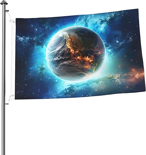 Flag 2x3ft Banner Decoration with 2 Grommets Blue Earth In The Space Outside Decorations HD Printing 200D Heavy Duty Polyester Banners for Holiday