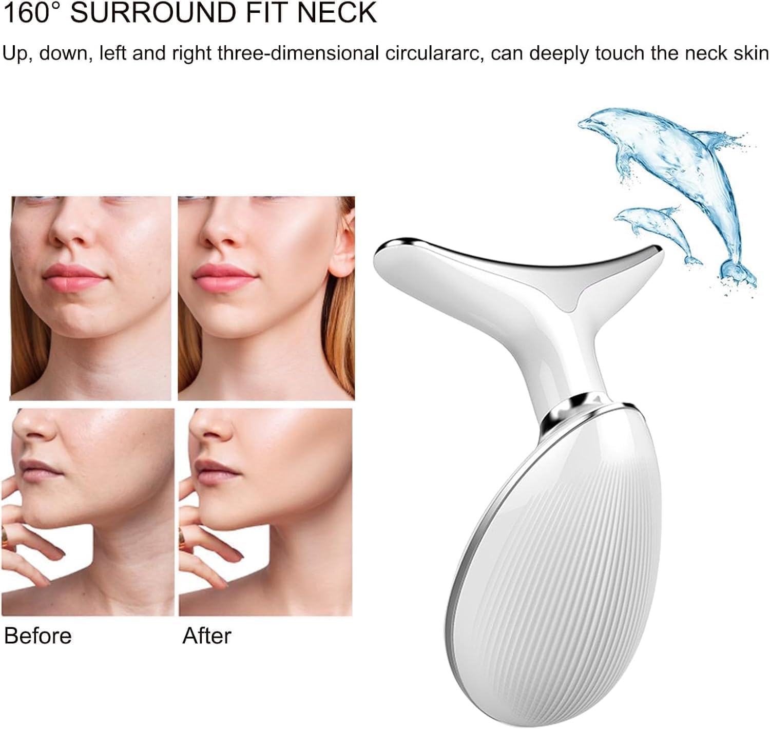 Masajeador Facial Eléctrico, Dispositivo Reafirmante Antiarrugas con Vibración Suave, Cabeza Curvada 160° para Cuello y Rostro, Recargable por USB