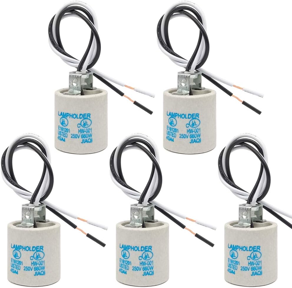 New orange heart E26 Socket, Ceramic Standard Medium Screw Socket, E27 Bulb Lamp Holder, E26 Light Socket with 12 inch Wire Lead for Halogen Incandescent LED Light Bulb (5 Pack)