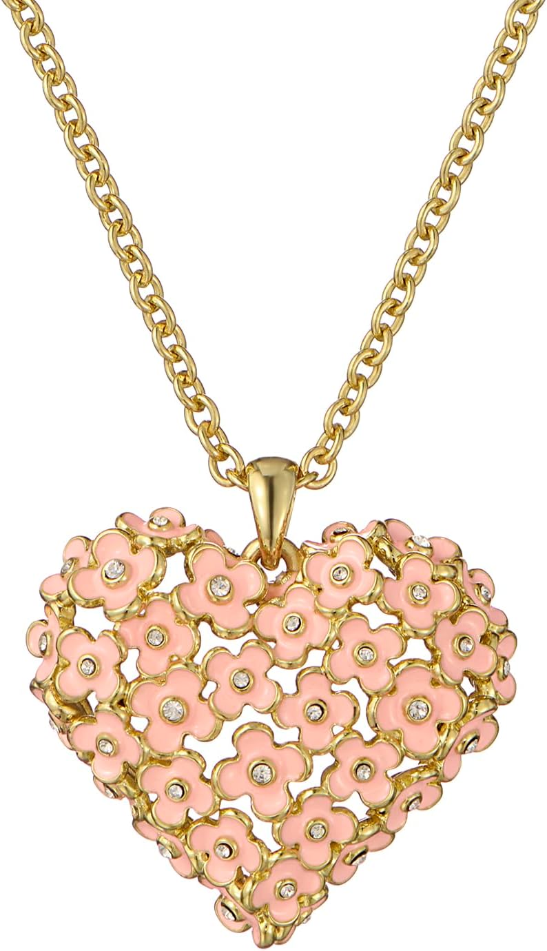 Ted Baker London Bonte Bouquet Heart Pendant Necklace for Women (Gold/Light Pink & Crystal)