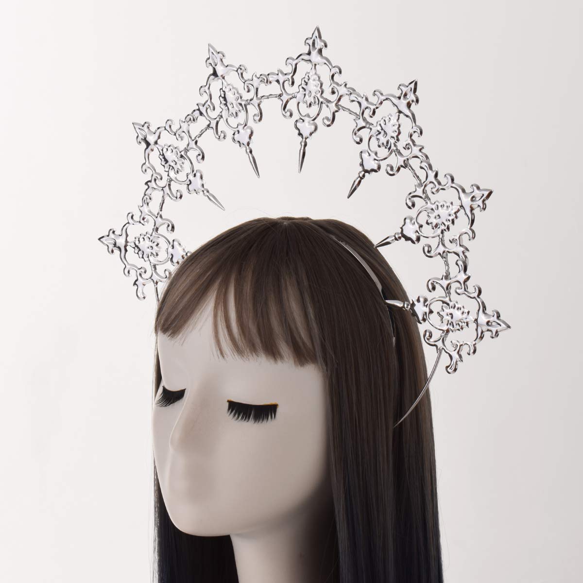 BLESSUME Mary Halo Headband Crown Goddess Women Halloween Costume Headpiece (Silver 1) - Image 2