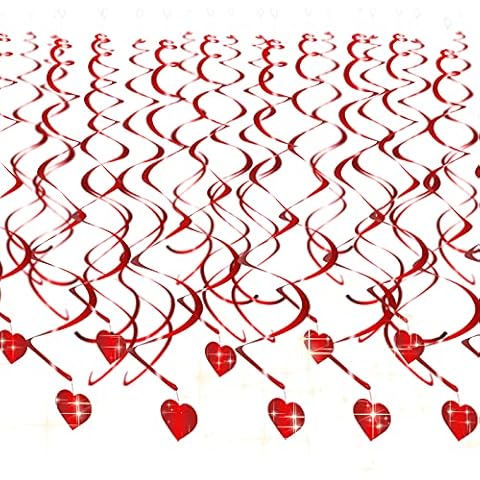 KAMEUN 30 PCS Hanging Heart Swirls, 2 Styles Party Streamers Heart Ceiling Swirls, Red Swirl Ornaments Decorations for Wedding Mother's Day Birthday Anniversary Single Party Bridal Shower Baby Shower Cover