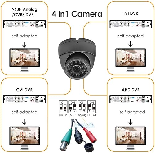 Miniatura 3 de Cámara CCTV analógica HD 1080P 4 en 1 (TVIAHDCVI960H Analógica) Cámara de seguridad Cúpula Carcasa de metal al aire libre, 24 IR-LEDs True Day &