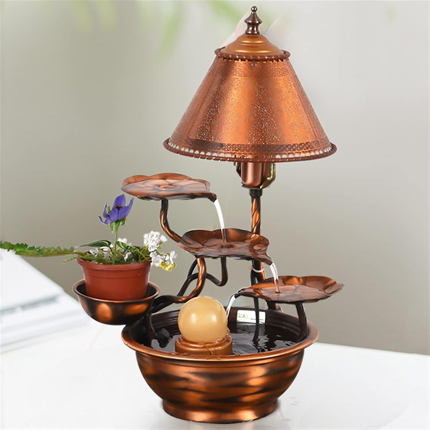 Tabletop Fountain Pure Copper Tabletop Water Fountain - Indoor Desktop Decoration Waterfall Fountain Metal Flower Indoor/Outdoor Water Fountain Water Fountain Decor