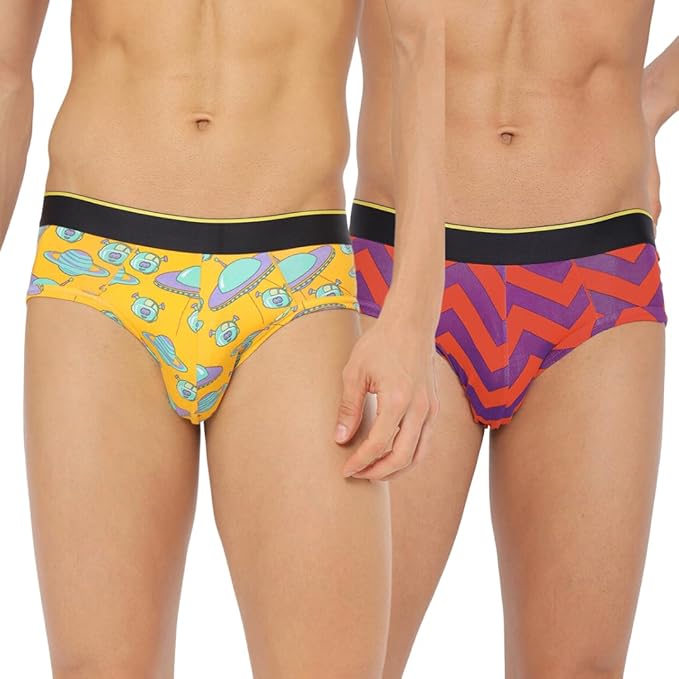 Bummer Printed Briefs for Men | Solids Micro Modal Fabric Feels Soft & Cozy | 4 Way Stretch Adaptable to Body Shape with Super Soft Waistband | Pack of 2 at Rs. 448