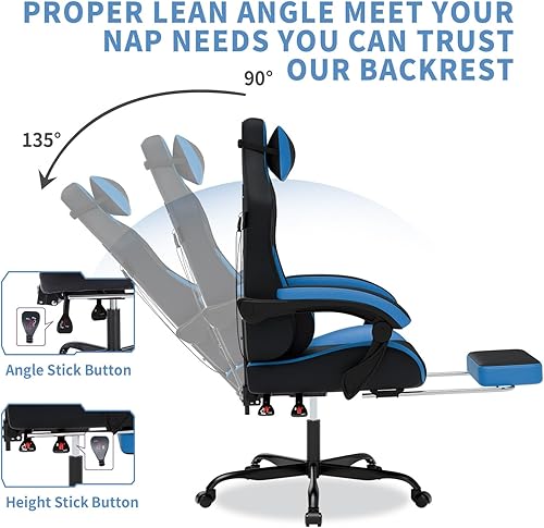 Miniatura 4 de Silla de juegos con reposapiés, sillas de juegos de cuero de PVC ergonómica, silla de jugadores de oficina, reposacabezas soporte lumbar, estilo