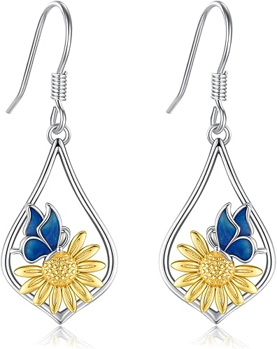 LOOVE Aretes colgantes de plata de ley S925 con gancho para mujer diseño de árbol de la vida diseño de piedra lunar diseño de alas de ángel Plata de