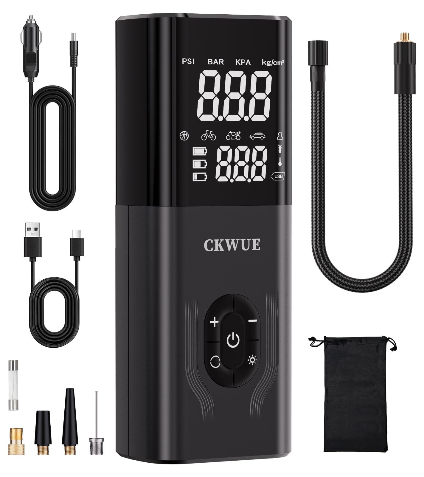 Tire Inflator Portable Air Compressor, CKWUE 180PSI Cordless Air Compressor, 6X Faster Air Pump with Digital Pressure Gauge, Tire Pump with Dual Mode Inflation for Car, Motorcycle, Bicycle and Ball