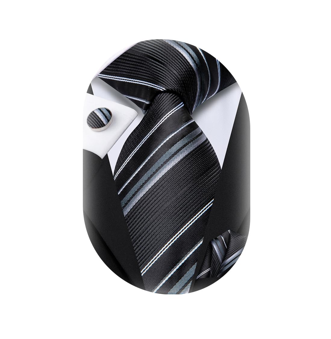 DubulleBlack Ties for Men Silk Mens Paisley Floral Striped Necktie and Handkerchief Cufflinks Wedding