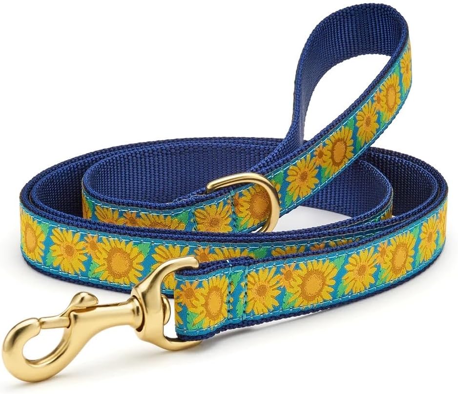 Up Country, Dog Lead Bright Sunflower Pattern Leash with D-Ring, 5 Foot (5 Foot 1" Wide)